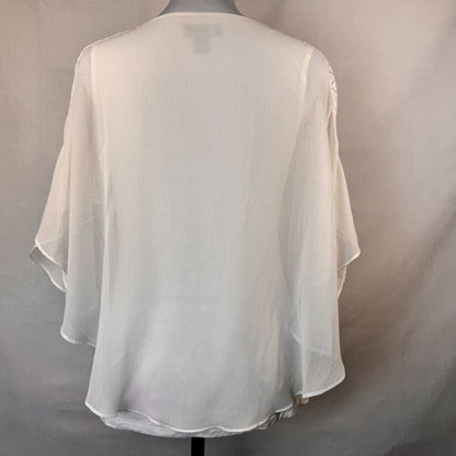 Alyx Ladies Sz S Overlay Sheer Blouse Paper White Batwing Lace Detail Tie Sleeve