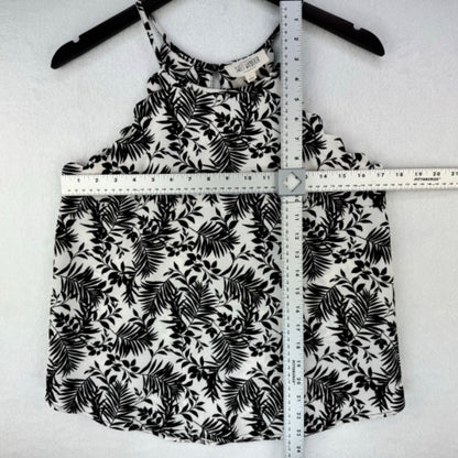 Sweet Wanderer Tank Top Sz S White and black floral scalloped halter