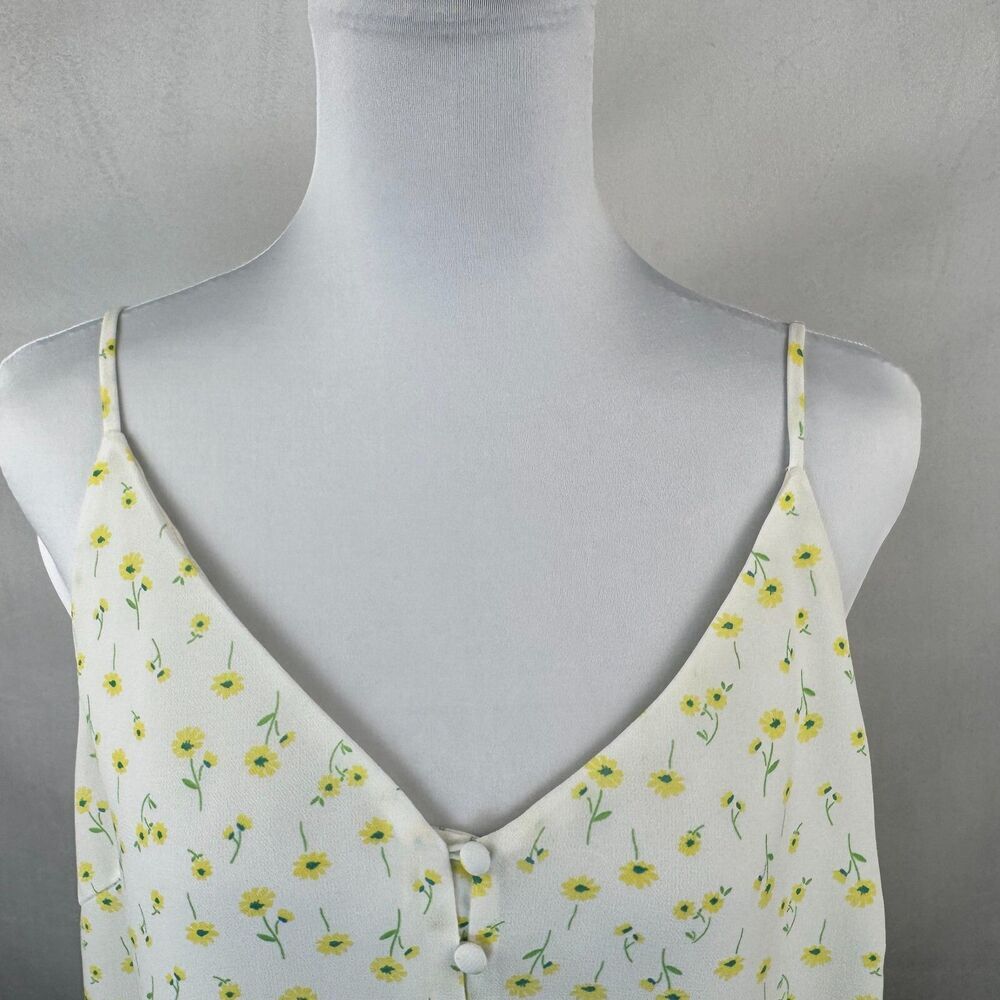 Sophie Rue Sz L Cami Floral Tank Top Ivory Fabric Buttons Front Lined
