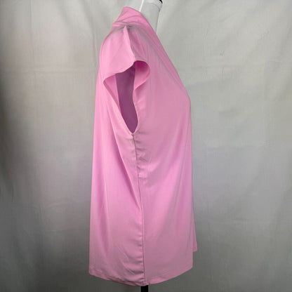 Buffalo David Bitton Blouse Sz M V-Neck Short Sleeve Pink stand up collar
