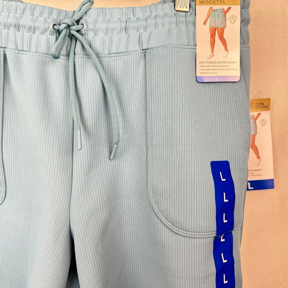 Mondetta Ladies Ribbed Active Short Sz L Scuba Adriatic Blue