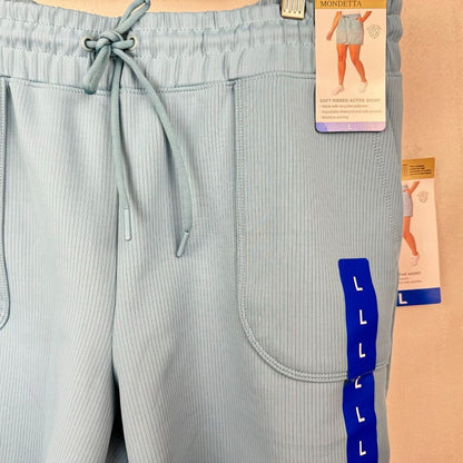 Mondetta Ladies Ribbed Active Short Sz L Scuba Adriatic Blue