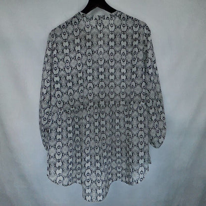 Como Women's Size 2X Black & White Roll Tab Semi-sheer Tunic Blouse