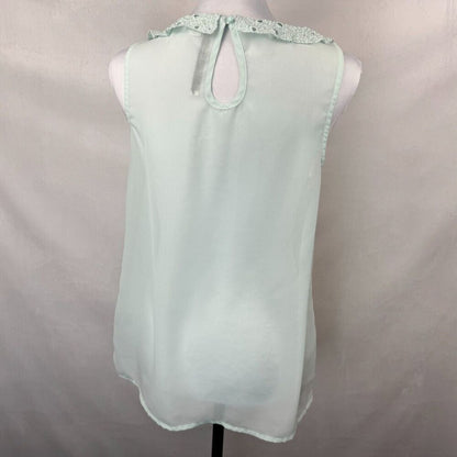 LC Lauren Conrad Sheer Blouse Sz S Embroidered Pleated Green Collared Sleeveless