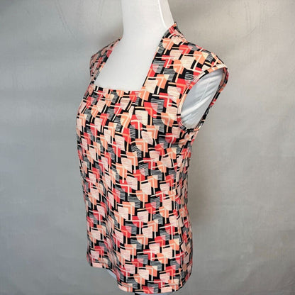 Evan Picone Black Label Top Sz S Cap Sleeve Square Neck Beige Red Black