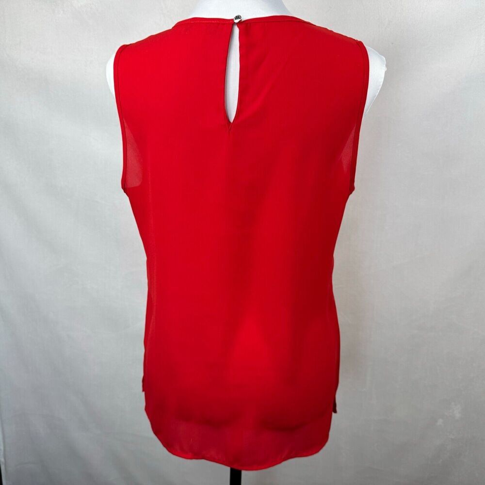 Vince Camuto Ladies Pleated Tank Top Sz S Red Round Neck Sleeveless keyhole