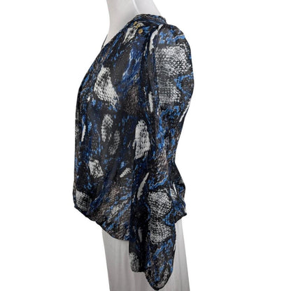 Joaquim Mir Women M Sheer Blouse Abstract Print Long Sleeve Round Neck Career