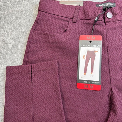 Mario Serrani Ladies Sz M Burgundy Textured Pull-On Stretch Pant NWT B2069