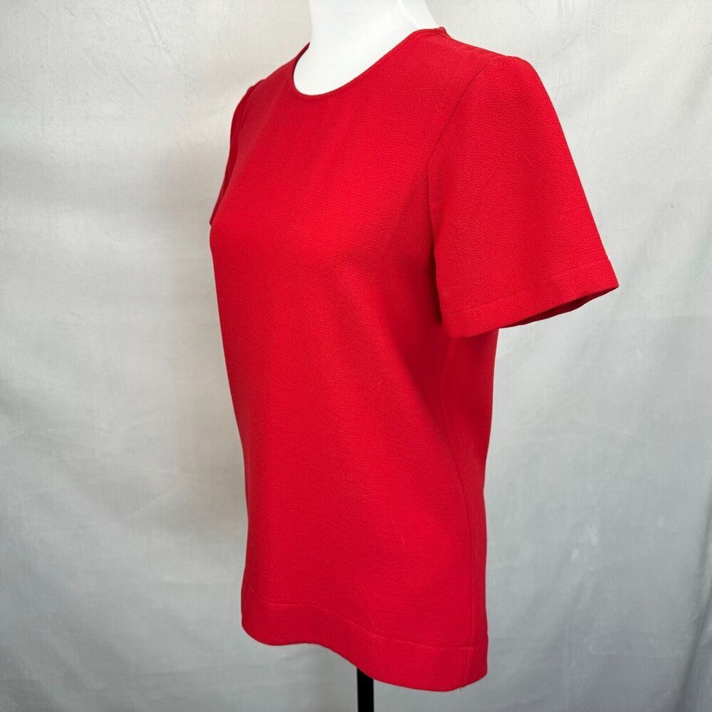 Madewell Ladies Top Sz S Red Crepe Crew Neck Short Sleeve Keyhole Back Pleat