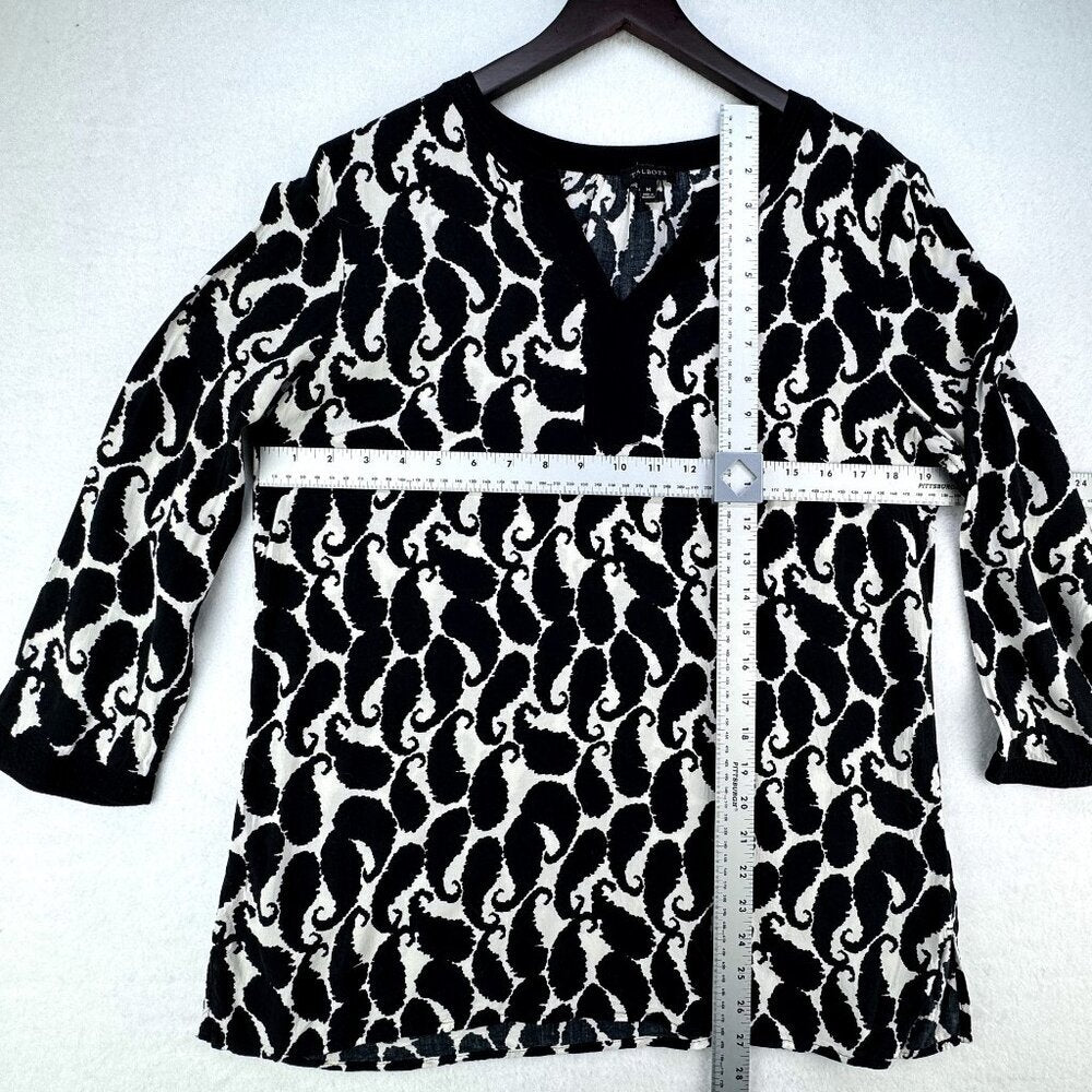 Talbots Lightweight Black and White 3/4 Sleeve Tunic Top - Medium