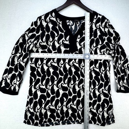 Talbots Lightweight Black and White 3/4 Sleeve Tunic Top - Medium