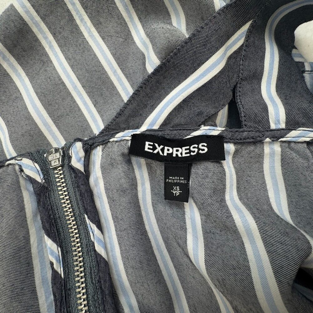 Express Crop Crop Top Sz XS Stripe Gray Blue White Flounce Back Zipper