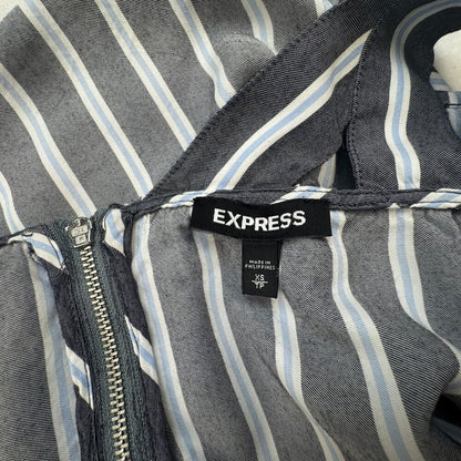 Express Crop Crop Top Sz XS Stripe Gray Blue White Flounce Back Zipper
