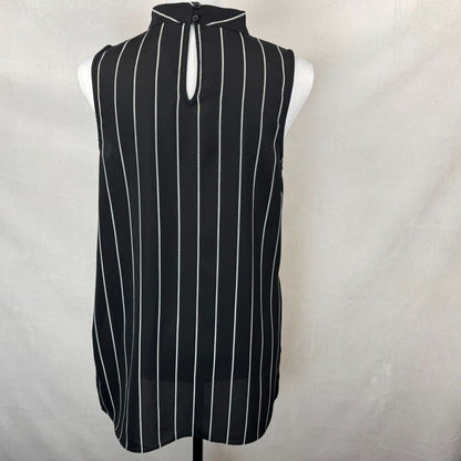 Nine West Top Sz S Black White Striped Sleeveless Mock Neck Slit Sides