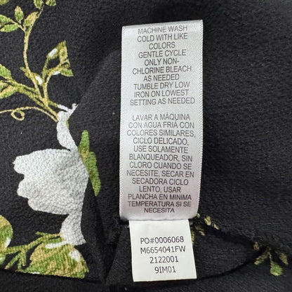 Fever Blouse Sz S Black Green White Floral Print VNeck Ladder Trim 3/4 Sleeves