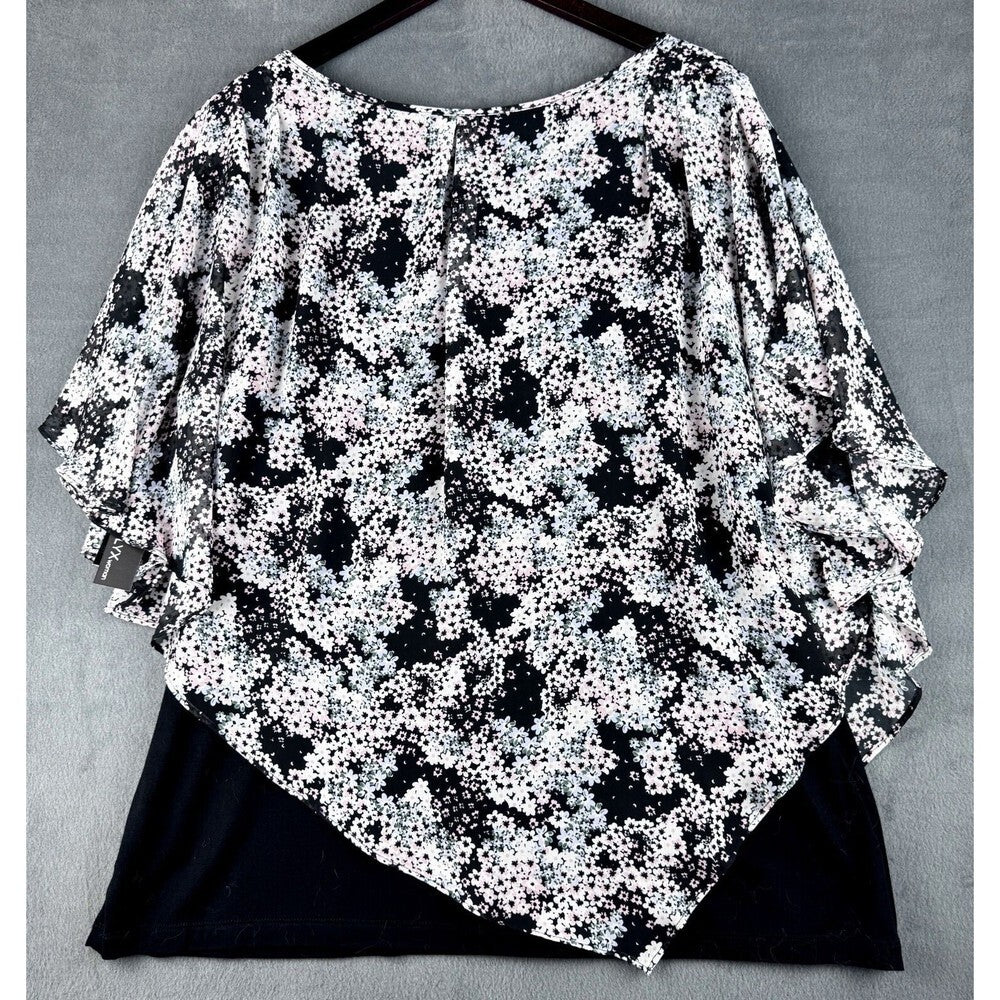 Alyx Top Plus Sz 1X Black with pink and gray Semi Sheer Layered Blouse