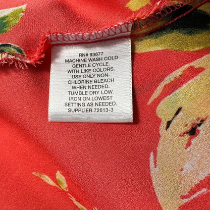 Liz Claiborne Blouse Sz S Orange Peplum Floral Sleeveless V-Neck side zipper