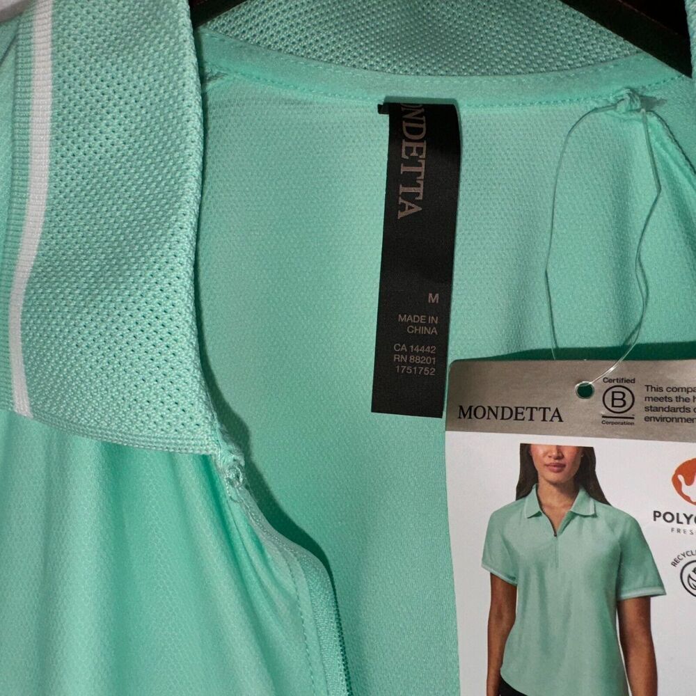 Mondetta Polo Sz M Women's Active 1/4-Zip Green Short Sleeve Mesh Shirt