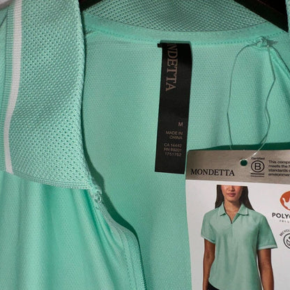 Mondetta Polo Sz M Women's Active 1/4-Zip Green Short Sleeve Mesh Shirt