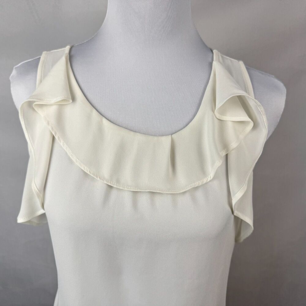 Loft Women Top Sz S Ivory Sleeveless Round Neck Ruffle Pullover