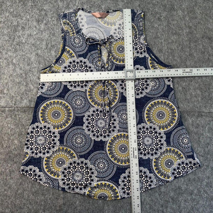 SJS Women Top Sz S Textured Blue White Yellow Paisley Sleeveless  Tie Closure