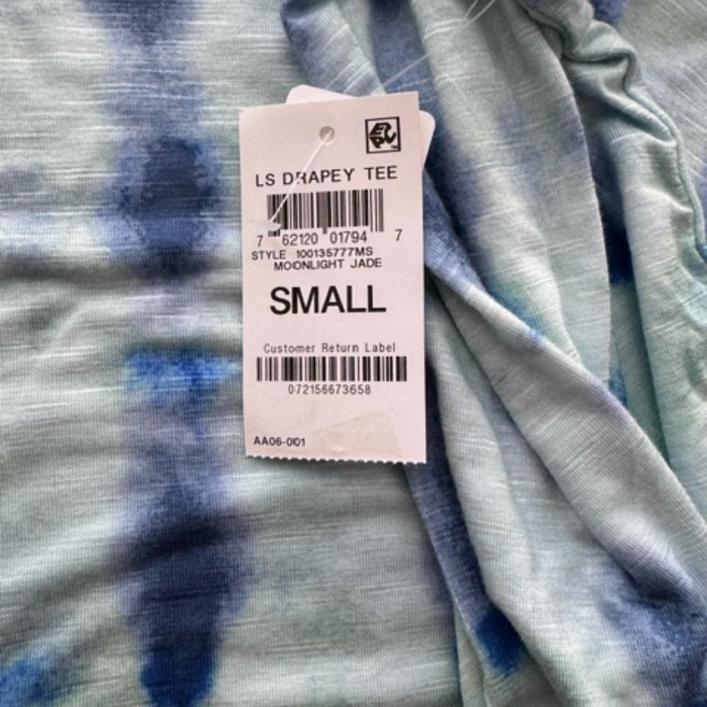 Style & Co Top Women Sz S Green Blue print Moonlight Jade Long Sleeve