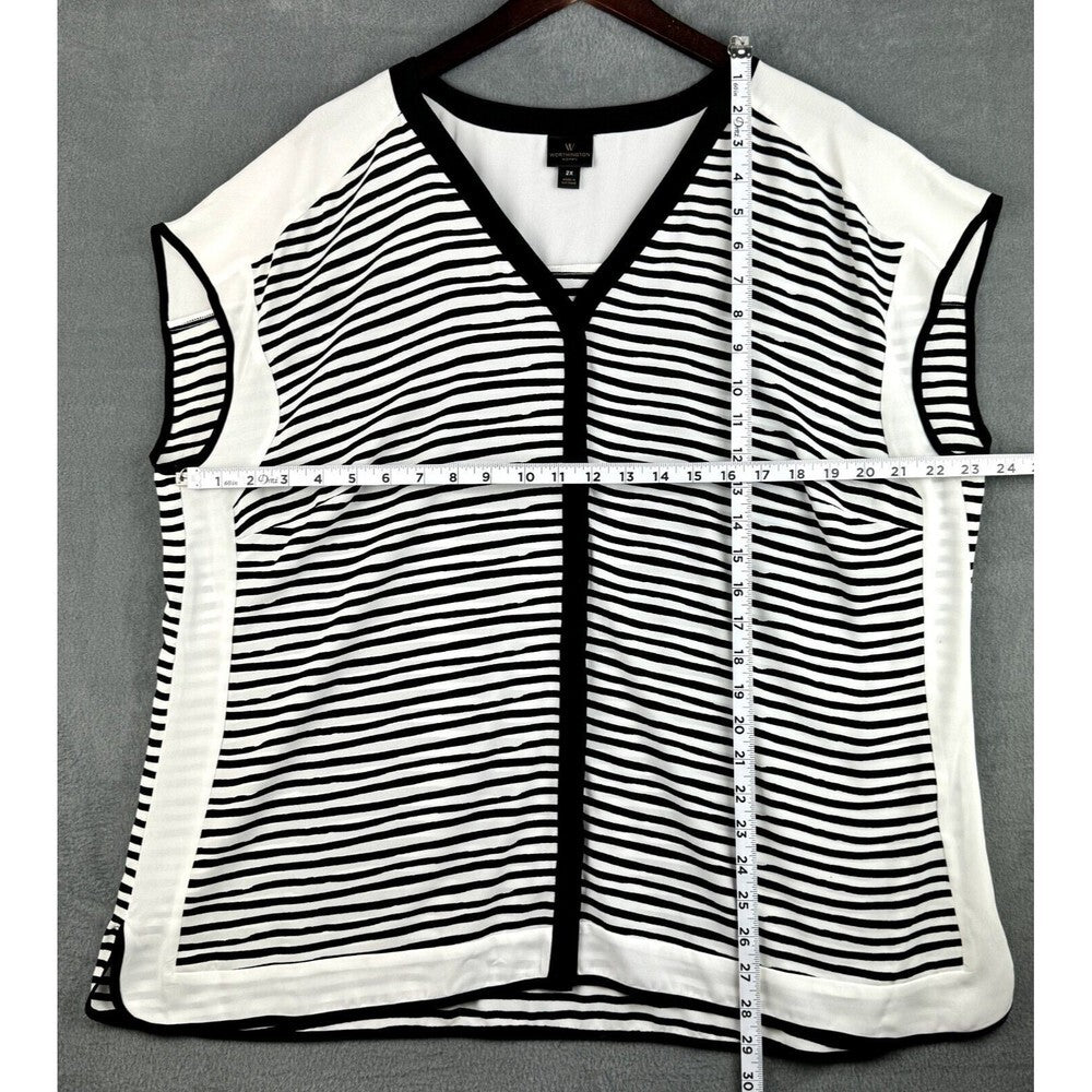 Worthington White with Black Stripes V-neck Sleeveless polyester blouse Size 2X
