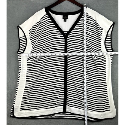 Worthington White with Black Stripes V-neck Sleeveless polyester blouse Size 2X