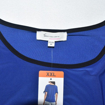 Two by Vince Camuto Slit Tie Short Cap Sleeve Blue With Black Trim Top - XXL