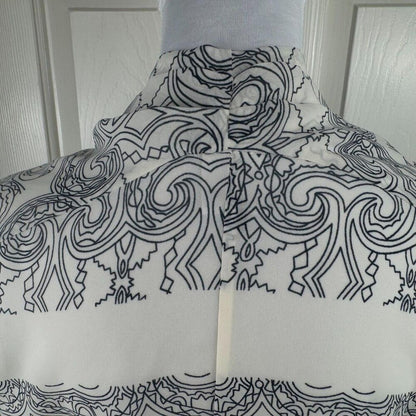 CAbi Scrollwork Tunic Blouse Women Sz S Ivory Semi Sheer Sleeveless VNeck