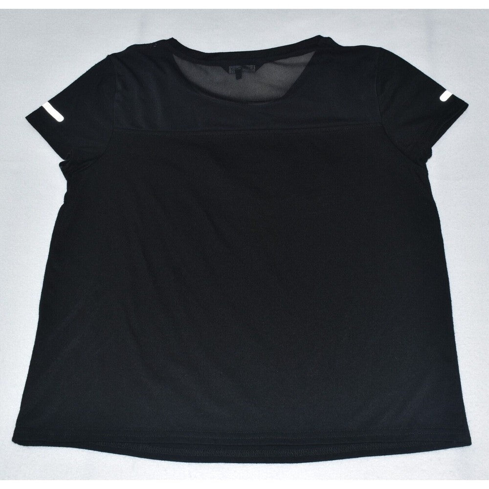 Bebe Sport Top Black with Black Logo Short Sleeve Shirt Sheer Mesh - Size M