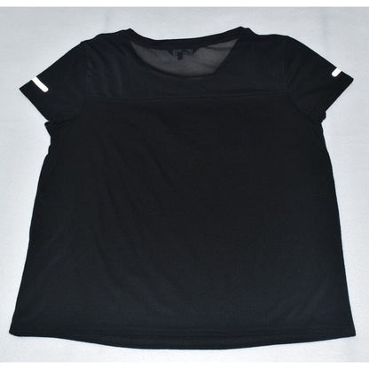 Bebe Sport Top Black with Black Logo Short Sleeve Shirt Sheer Mesh - Size M