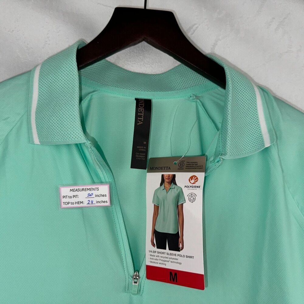 Mondetta Polo Sz M Women's Active 1/4-Zip Green Short Sleeve Mesh Shirt