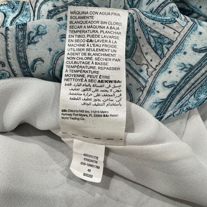 White House Black Market Blouse Sz S Blue Paisley Ruched shoulder Long Sleeve