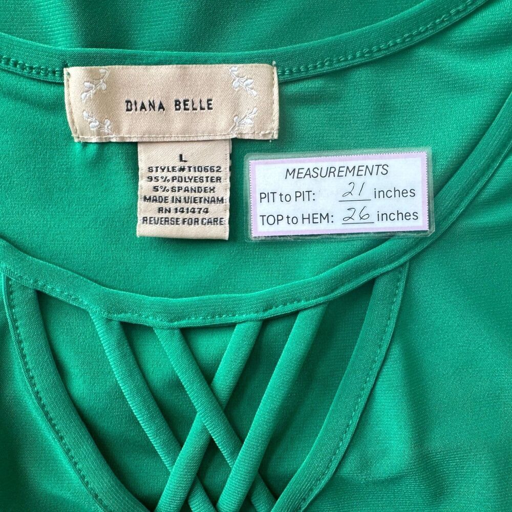 Diana Belle Women Sz L Emerald Green Cap Sleeve Embellished Scoop Cut Off Neck