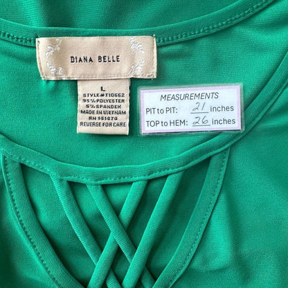 Diana Belle Women Sz L Emerald Green Cap Sleeve Embellished Scoop Cut Off Neck