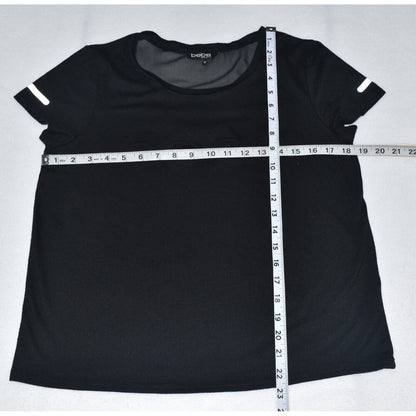 Bebe Sport Top Black with Black Logo Short Sleeve Shirt Sheer Mesh - Size M