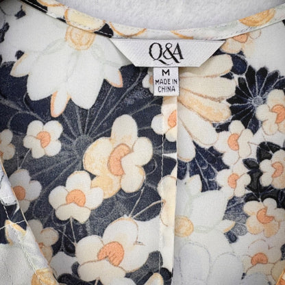 Q&A Tank Top Sz S Sleeveless V-Neck Floral White Black Blue Peach