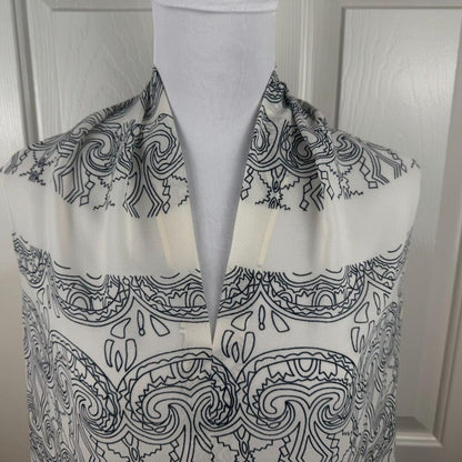 CAbi Scrollwork Tunic Blouse Women Sz S Ivory Semi Sheer Sleeveless VNeck