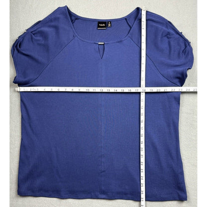 Rafaella Sx 2X Vintage Blue Top Metal Embellished Collar Short Sleeve