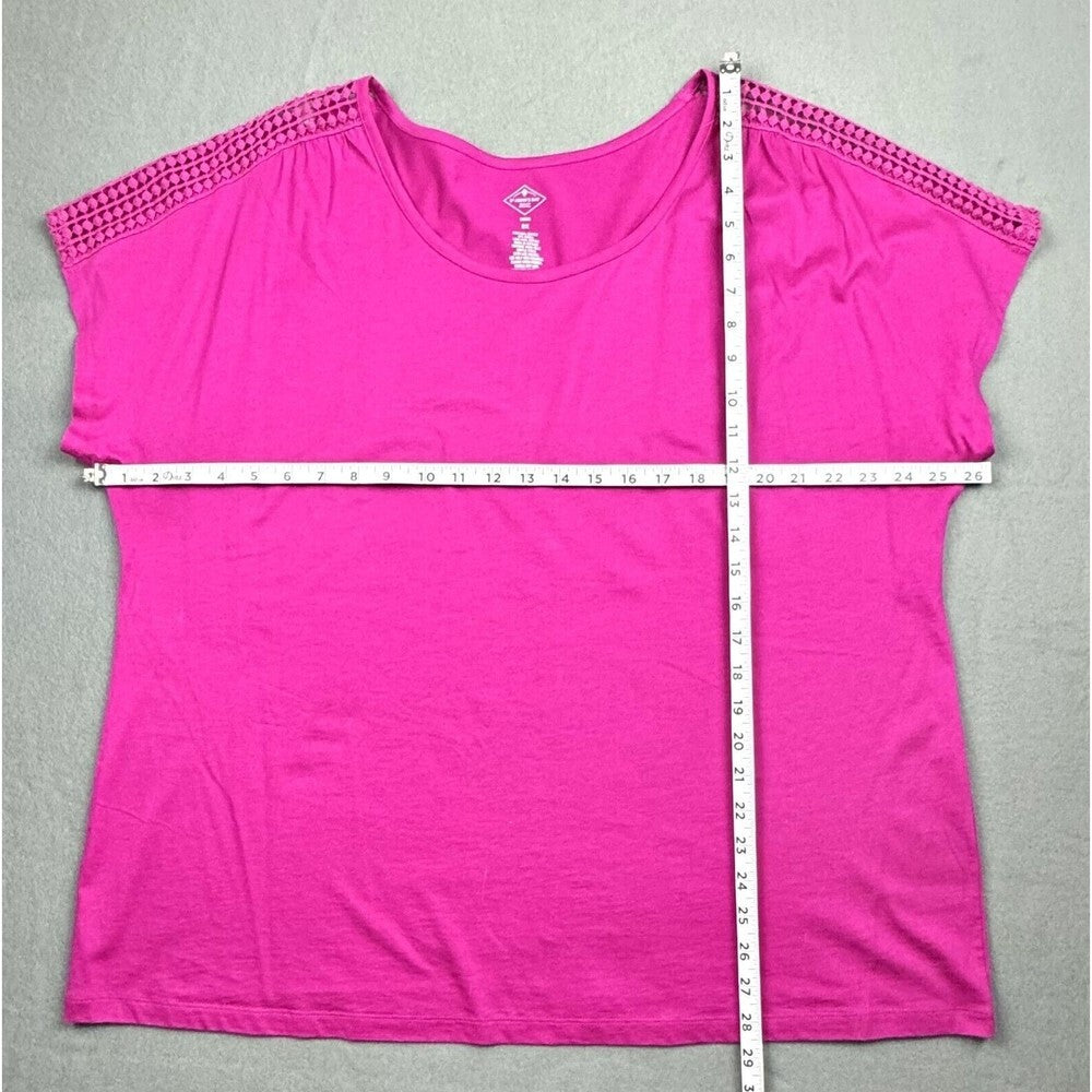 St Johns Bay  Womens Blouse Short Sleeve Shoulder Crochet Fucsia-Pink  Size 2X