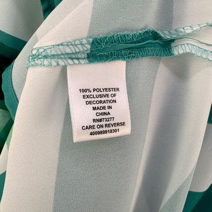 ELLE Tank Top Sz L Green White Stripes Front Floral Print Ladder Stitch neckline