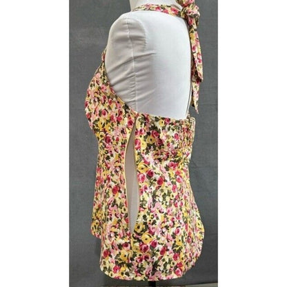 Loft Ann Taylor Halter Top Petite Floral Zip Up, Neck Tie, Elastic back, Size 8
