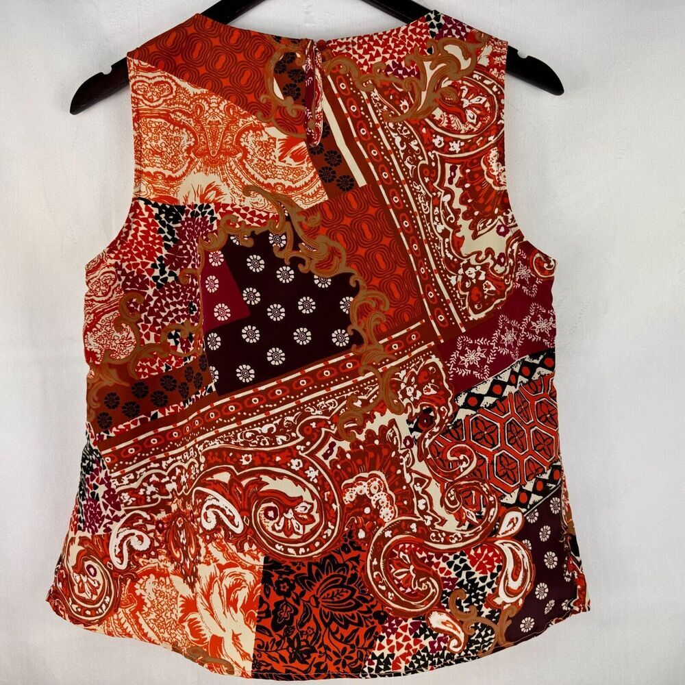 Christopher & Banks Multicolor Top Sz M Back Keyhole button Brown Cream Rust