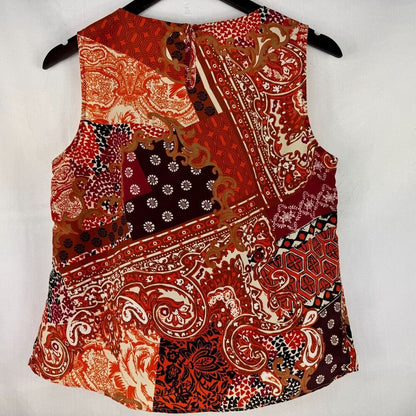 Christopher & Banks Multicolor Top Sz M Back Keyhole button Brown Cream Rust
