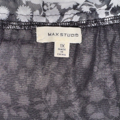 Max Studio Women’s Black White Floral Lace Sleeveless V-Neck Blouse