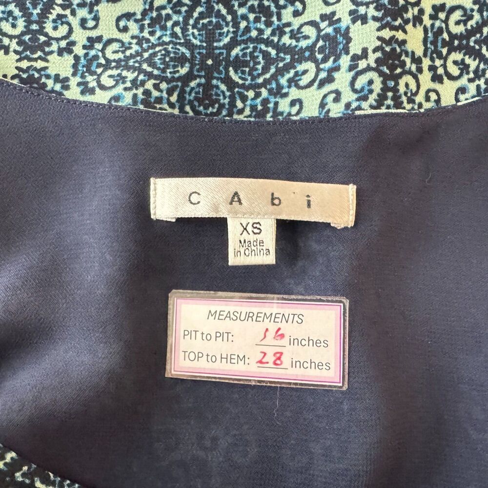 Cabi Women TankTop Sz XS Lined Green Blue Damask Bottom Stripes Spaghetti Straps
