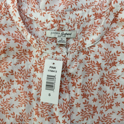 Jachs Girlfriend Blouse Sz S Notch V-Neck hidden button 3/4 sleeve coral print