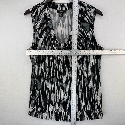 Alfani Ladies Cowl Neck Top Sz M Sleeveless black white beige dots