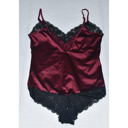 Avid Love Sz S One Piece Burgundy Bodysuit Black Lace Trim